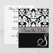 Feierliche Schwarz/Weiß-Damaskus-Hochzeit Save the Date (Vorne/Hinten)
