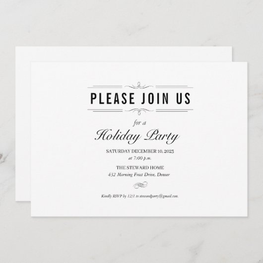 Feierliche Schwarz-Weiß-Feierlichkeiten Einladung (Vorne/Hinten)