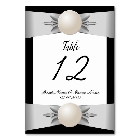 Feierliche Schwarz-Weiß-Pearl-Hochzeit Tischnummer (Vorderseite)