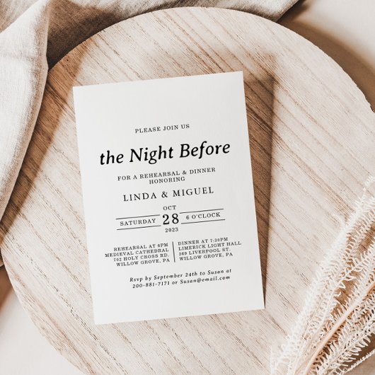 Feierliche Schwarz-weiße Nacht vor Probe Abendesse Einladung