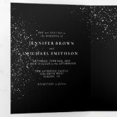 Feierliche Schwarze Moderne Dots Hochzeit Dreifach Gefaltete Karte (Innen Erste Seite)