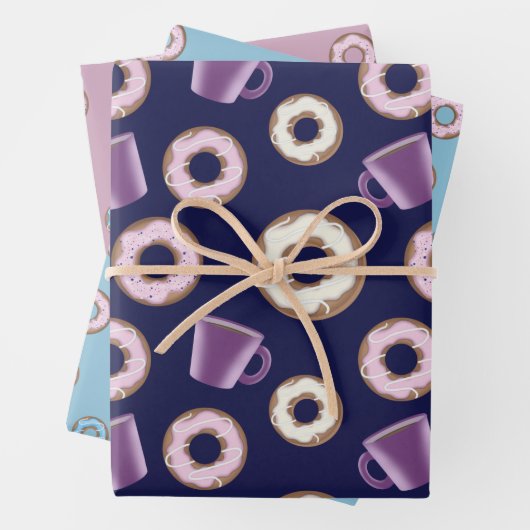 Feierliche Set Tasse Kaffee Süßes Donuts Geschenkpapier Set (Beispiel)