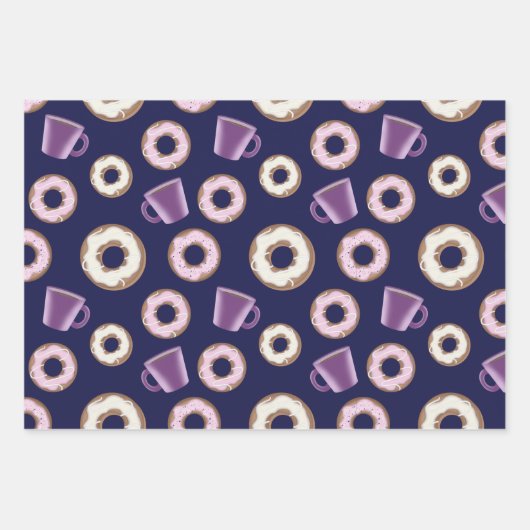 Feierliche Set Tasse Kaffee Süßes Donuts Geschenkpapier Set (Vorderseite)