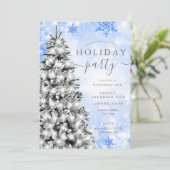 Feierliche Silver Blu Weihnachtsbaumfirma Urlaub Einladung (Stehend Vorderseite)