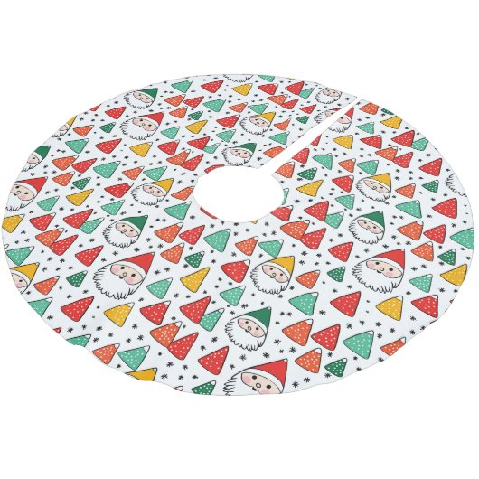 Feierliche Skizzen Santas und Gumdrops Polyester Weihnachtsbaumdecke (Schrägansicht)