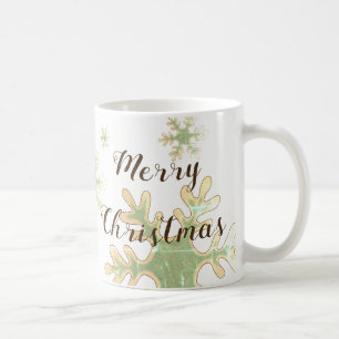 Feierliche Snowflake Frohe Weihnachtsschrift Kaffeetasse