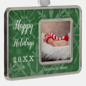 Feierliche Snowflake Keepake Jahr Foto Rahmen-Ornament Silber (Rechts)