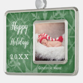 Feierliche Snowflake Keepake Jahr Foto Rahmen-Ornament Silber (Links)