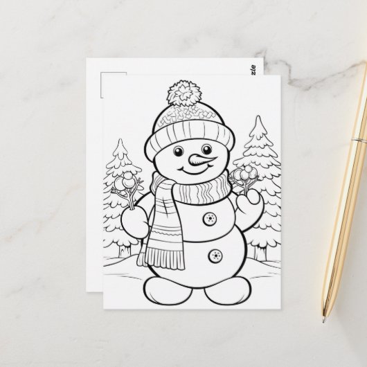 Feierliche Snowman-Kinder-Färbung Postkarte (Vorderseite/Rückseite Beispiel)