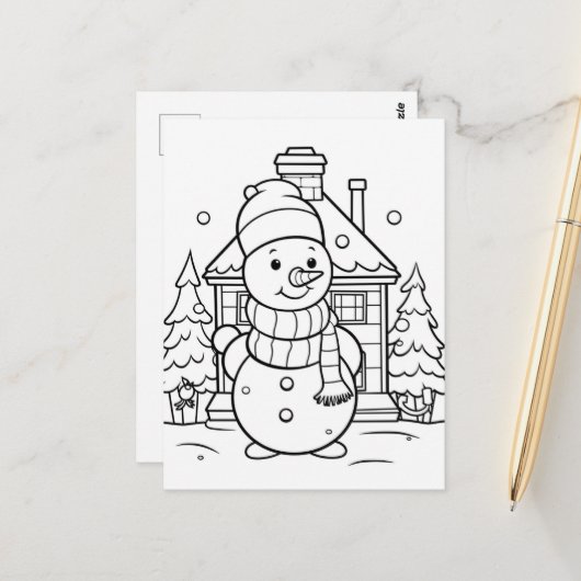 Feierliche Snowman-Kinder-Färbung Postkarte (Vorderseite/Rückseite Beispiel)