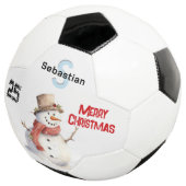 Feierliche Snowman Mit Monogramm Frohe Weihnachten Fußball (Dreiviertel)