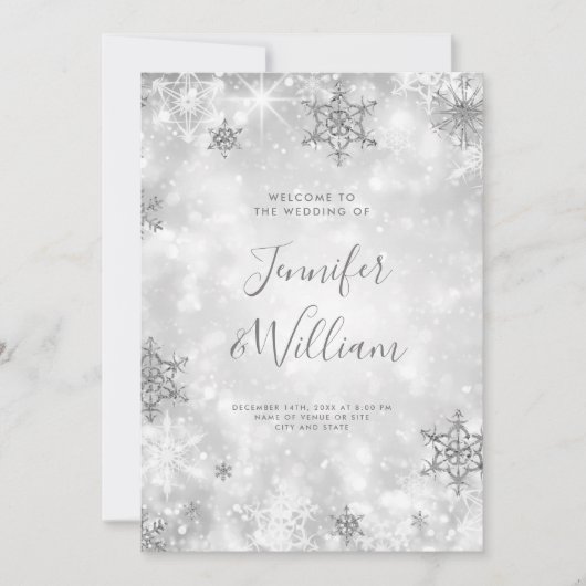 Feierliche Sparkle Silver Winter Hochzeit Programm (Vorderseite)
