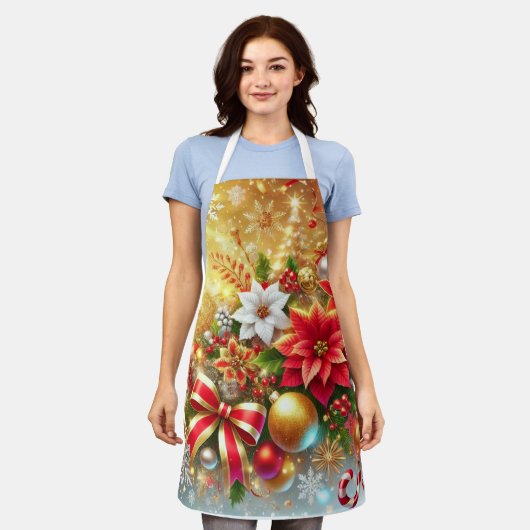 Feierliche Sparkle Weihnachtsfeier Poinsettia Holi Schürze (Getragen)