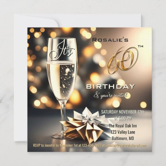 Feierliche Sparkling 60. Geburtstag Einladung (Vorderseite)
