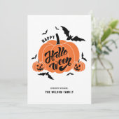 Feierliche Spooky Pumpkins glückliche Halloween Feiertagskarte (Stehend Vorderseite)