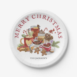 Feierliche süße Leckereien Frohe Weihnachtsgeschir Pappteller