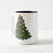 "Feierliche Tasse: Grüne und goldene Weihnachtsbau Zweifarbige Tasse (Vorderseite Links)
