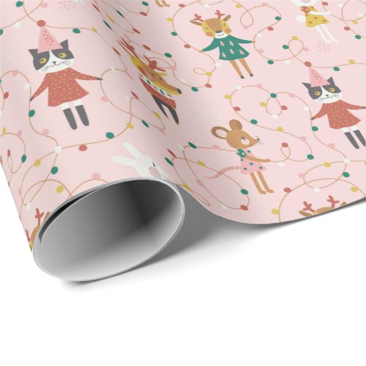 Feierliche Tierfreunde Weihnachtsmuster Geschenkpapier (Rolleneckpunkt)
