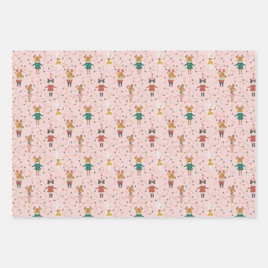 Feierliche Tierfreunde Weihnachtsmuster Geschenkpapier Set (Vorderseite 3)