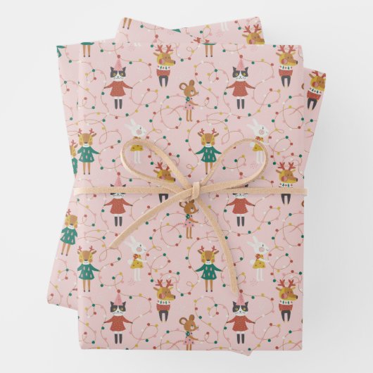 Feierliche Tierfreunde Weihnachtsmuster Geschenkpapier Set (Beispiel)