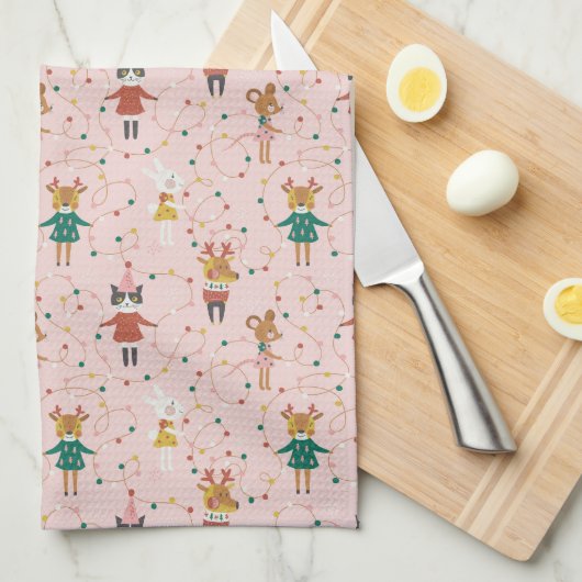 Feierliche Tierfreunde Weihnachtsmuster Geschirrtuch (Viertel Falte)