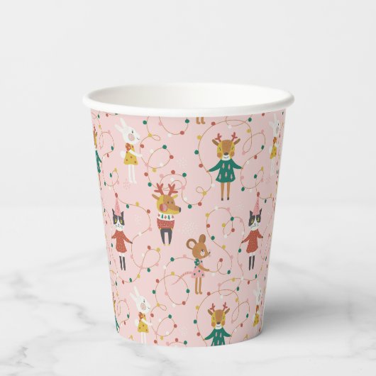 Feierliche Tierfreunde Weihnachtsmuster Pappbecher (Rückseite)