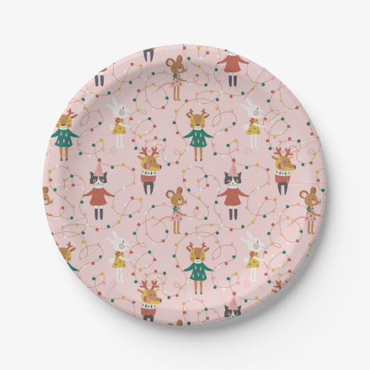 Feierliche Tierfreunde Weihnachtsmuster Pappteller (Vorderseite)