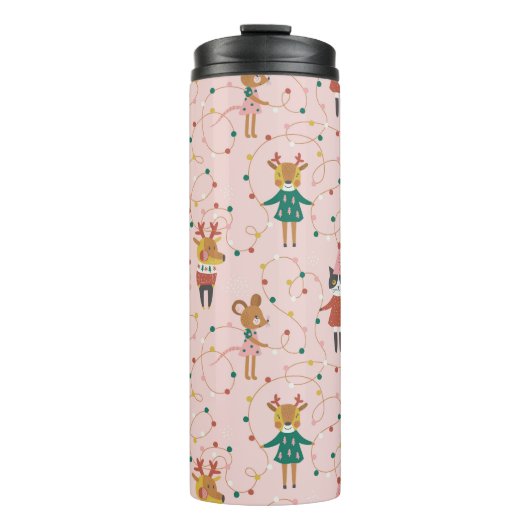 Feierliche Tierfreunde Weihnachtsmuster Thermosbecher (Vorderseite)