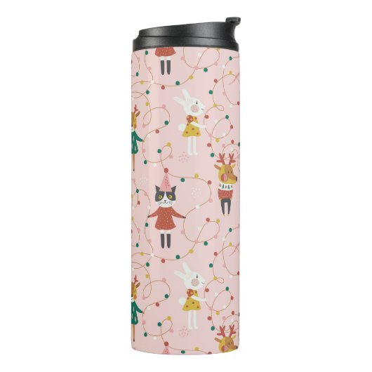 Feierliche Tierfreunde Weihnachtsmuster Thermosbecher (Nach links gedreht)