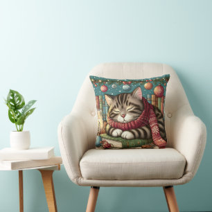 Feierliche Tuxedo-Katze schlafen über Büchern Kissen