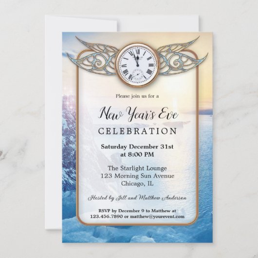 Feierliche Uhr Neujahrsfeierliche Party Einladung (Vorderseite)
