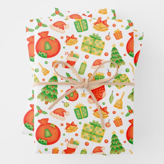 Feierliche und farbenfrohe Weihnachtsmuster Geschenkpapier Set (Beispiel)