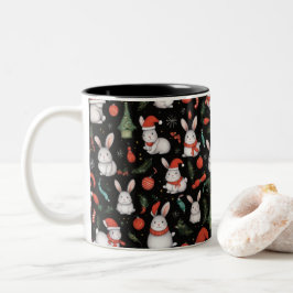Feierliche und fröhliche Weihnachtsbunny-Tasse Zweifarbige Tasse