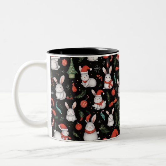 Feierliche und fröhliche Weihnachtsbunny-Tasse Zweifarbige Tasse (Links)