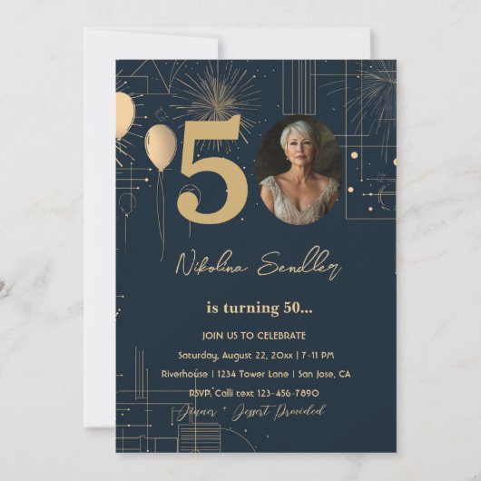 Feierliche und klassische 50 Geburtstagsparty Einladung (Vorderseite)
