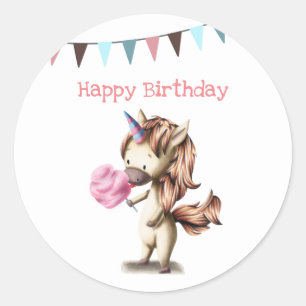 Feierliche Unicorn zum Geburtstag von Zuckerwatte  Runder Aufkleber