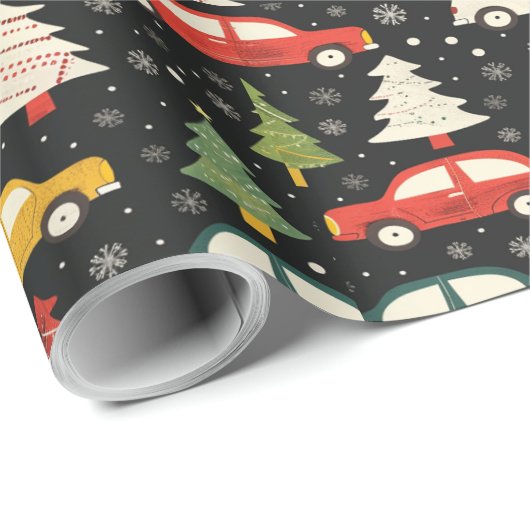 Feierliche Urlaubspapier mit Autos und Bäumen Geschenkpapier (Rolleneckpunkt)