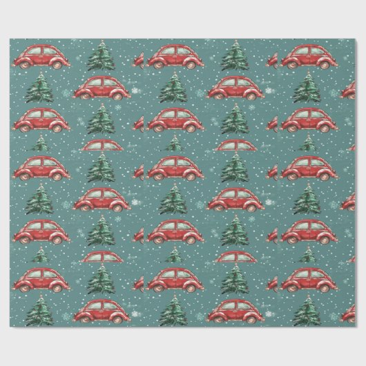 Feierliche Urlaubspapier mit Autos und Bäumen Geschenkpapier (Flach)