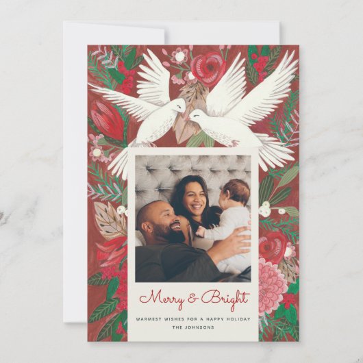 Feierliche Urlaubsvögel Rotes Foto Feiertagskarte (Vorderseite)