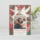 Feierliche Urlaubsvögel Rotes Foto Feiertagskarte (Stehend Vorderseite)