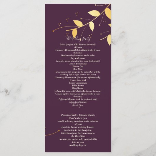 Feierliche Veranstaltung "Elegantes Lila Goldenes Programm (Rückseite)