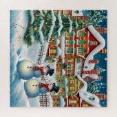 Feierliche, verschneite Dorfszene. Puzzle (Horizontal)