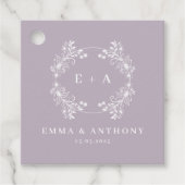 Feierliche Vintage Lavendel-Monogramm-Hochzeit Geschenkanhänger (Vorderseite)