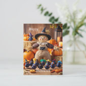 Feierliche Vogelscheuche und Kürbispfeifen Postkarte (Stehend Vorderseite)