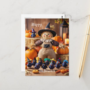 Feierliche Vogelscheuche und Kürbispfeifen Postkarte