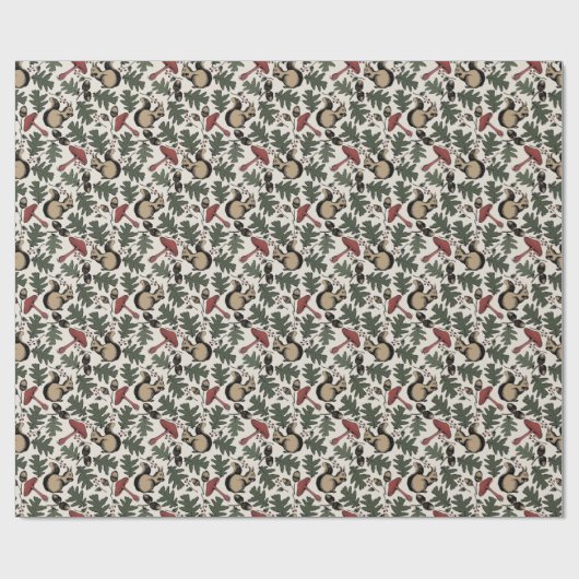 Feierliche Waldeichhörnchen, Acorns & Pilze Elfenb Geschenkpapier (Flach)