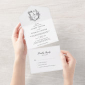 Feierliche Wappen Schwarz-Weiß-Monogramm-Hochzeit All In One Einladung (Abreißen)