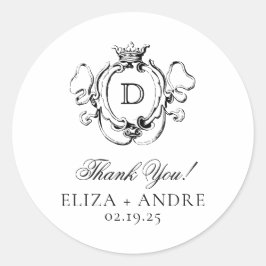 Feierliche Wappen Schwarz-Weiß-Monogramm-Hochzeit Runder Aufkleber