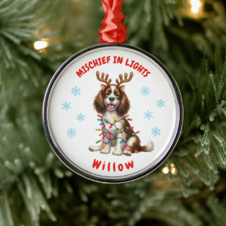 Feierliche Wasserfarbe Springer Spaniel Schneefloc Ornament Aus Metall