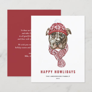 Feierliche Wasserfarben Pitbull Happy Howlidays